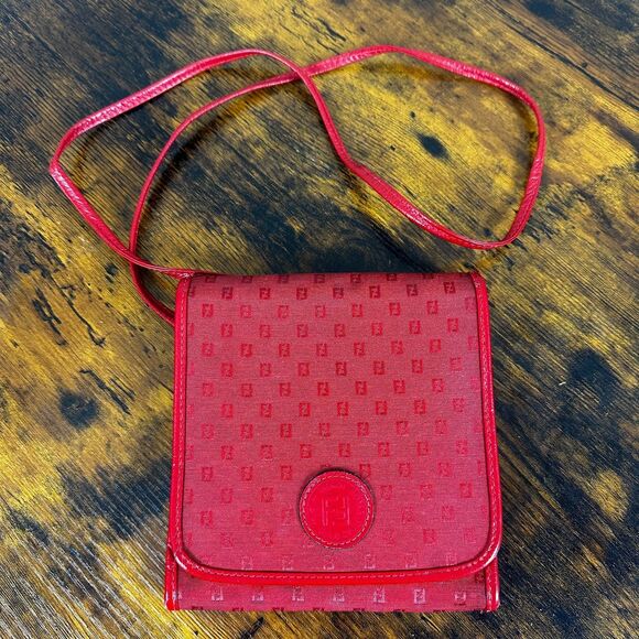 Fendi Red Monogram Logo Pattern Square Shoulder Bag Crossbody Purse Made In Ital - Picture 1 of 16